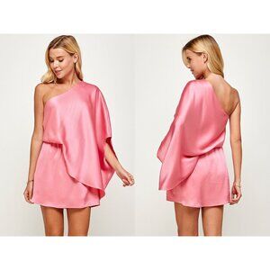 🔥LAST ONE🔥 Women's One Shoulder Textured Satin Mini Dress (PINK)
